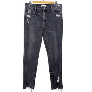 Vervet Distressed High Rise Skinny Jeans Washed Black Raw Hem‎ Womens Size 32